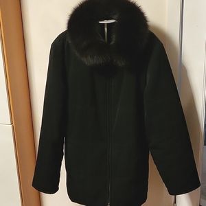 ANNE KLEIN Puffer Jacket Removable Fur Collar Black Size M